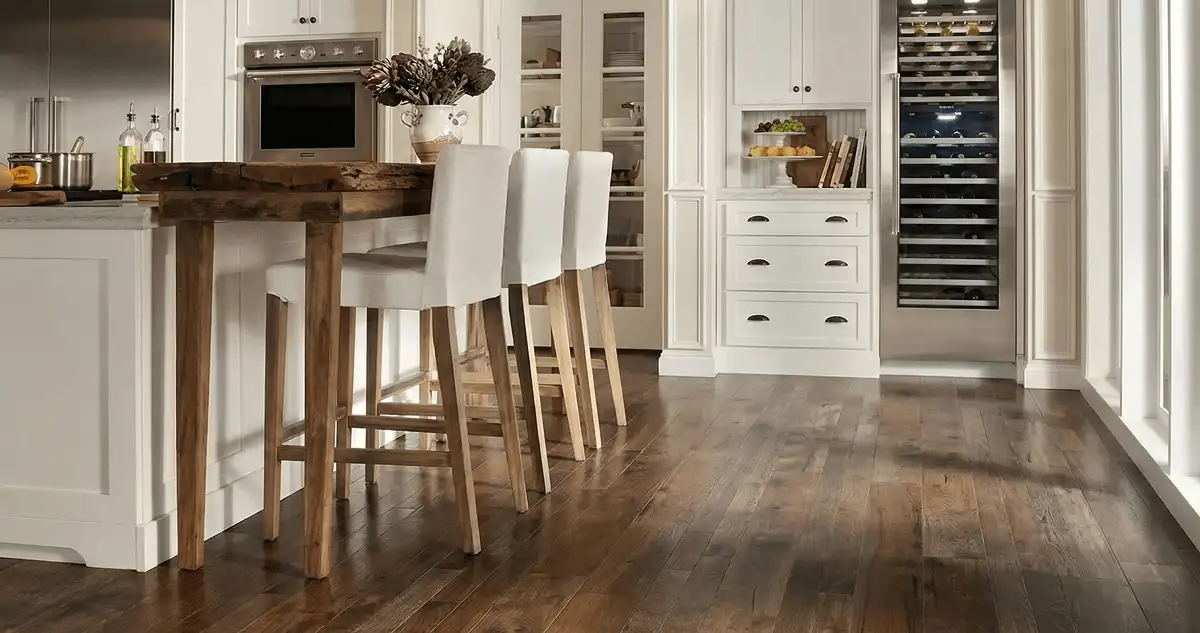 Professionally installed and refinished hardwood flooring in a residential home, showcasing smooth finish and natural wood tones in Wichita, KS